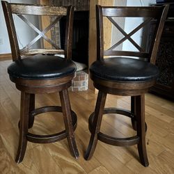 2 bar stools , heavy wooden bar stools, swivel bar stools
