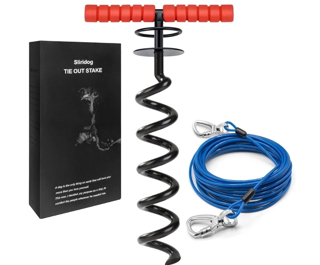 Heavy Duty 30Ft Dog Tie Out Cable and Stake for Large Dogs for Dogs Up to 200lbs