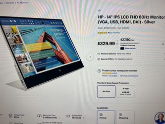 HP 14 inch LCD 60 Hz monitor VGA/USB/HDMI/DVI silver laptop