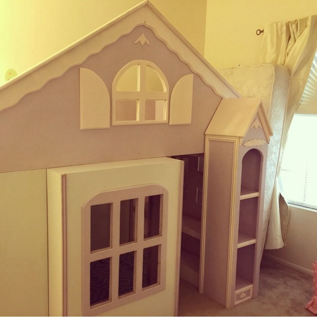 Twin Bed Wood House Storage Book Shelf