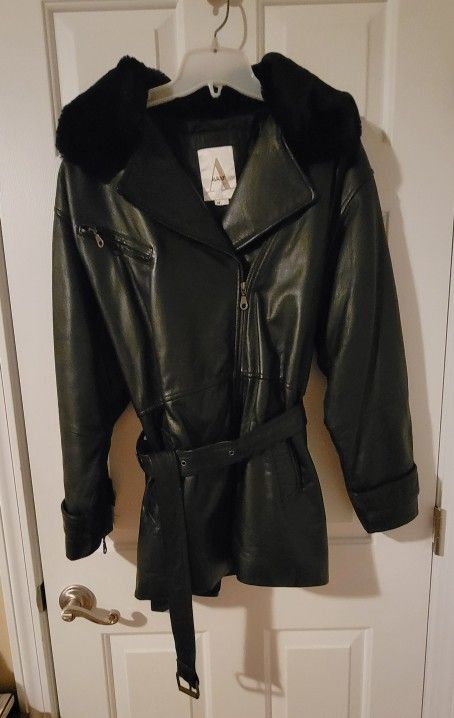 Womens Black Leather Coat