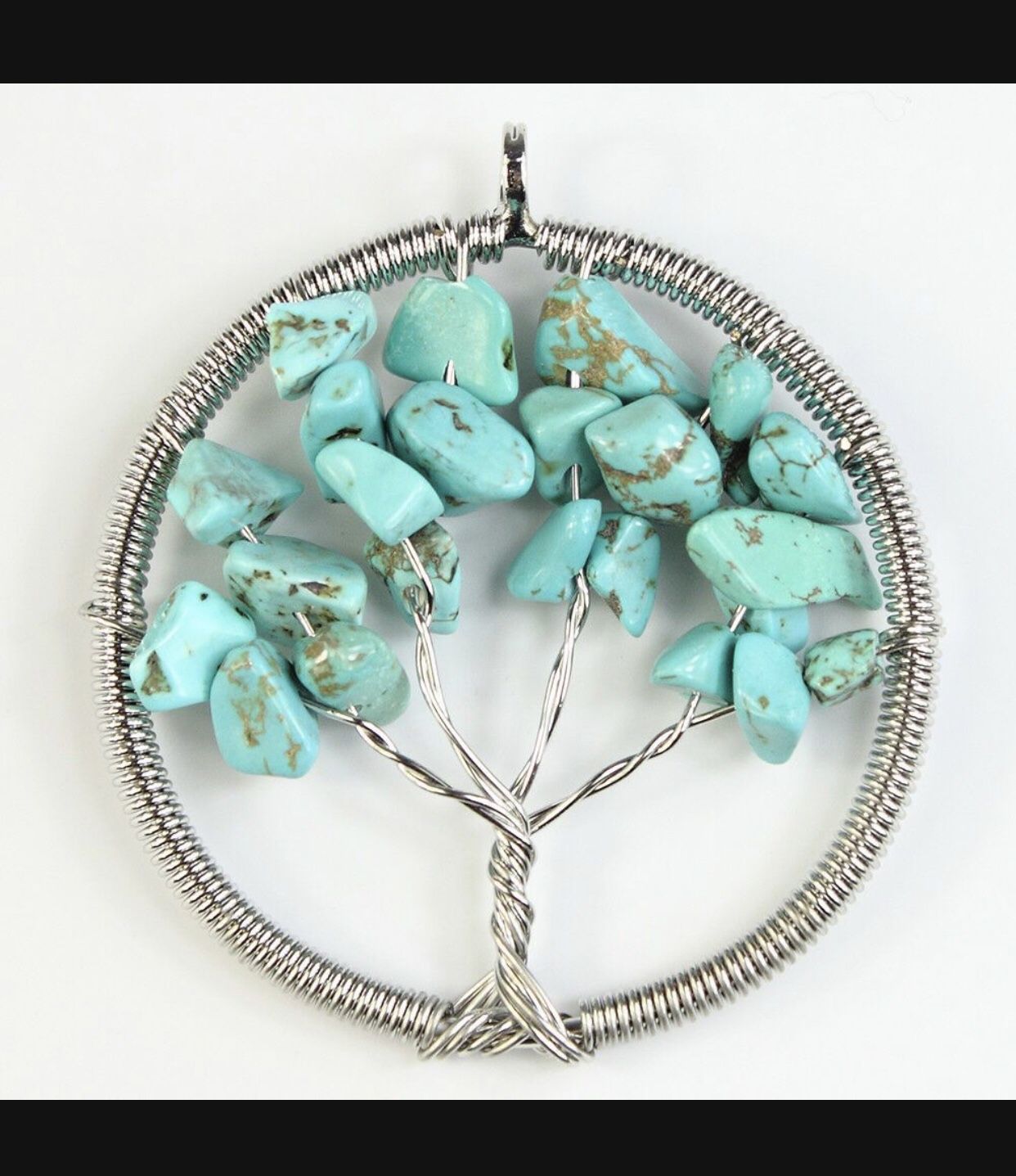 *SALE* Turquoise Beads Chakra Tree Of Life Wire Wrap Pendant Cord Necklace *See My Other 500 Items*
