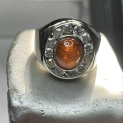 18k White Gold Orange Tourmaline Diamond Ring