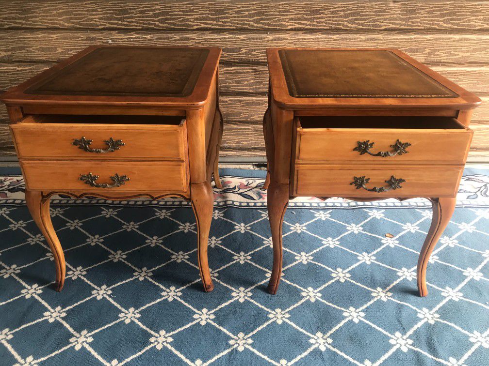 Two nightstands antique, top leather