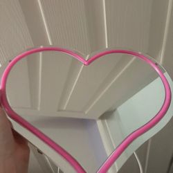 Pink Neon Heart Light Mirror