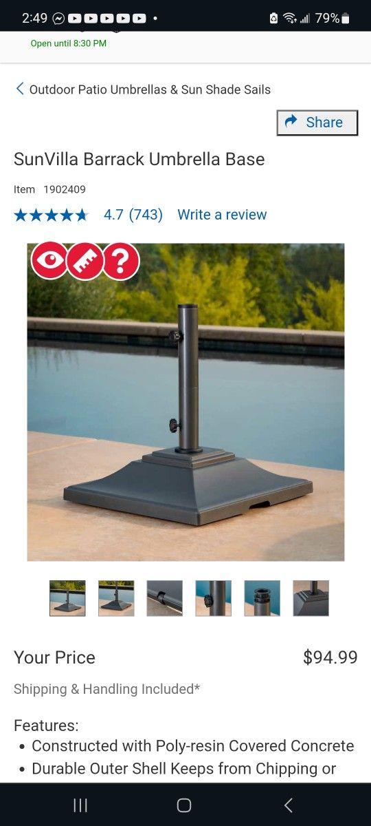 SunVilla Barrack Umbrella Base $75