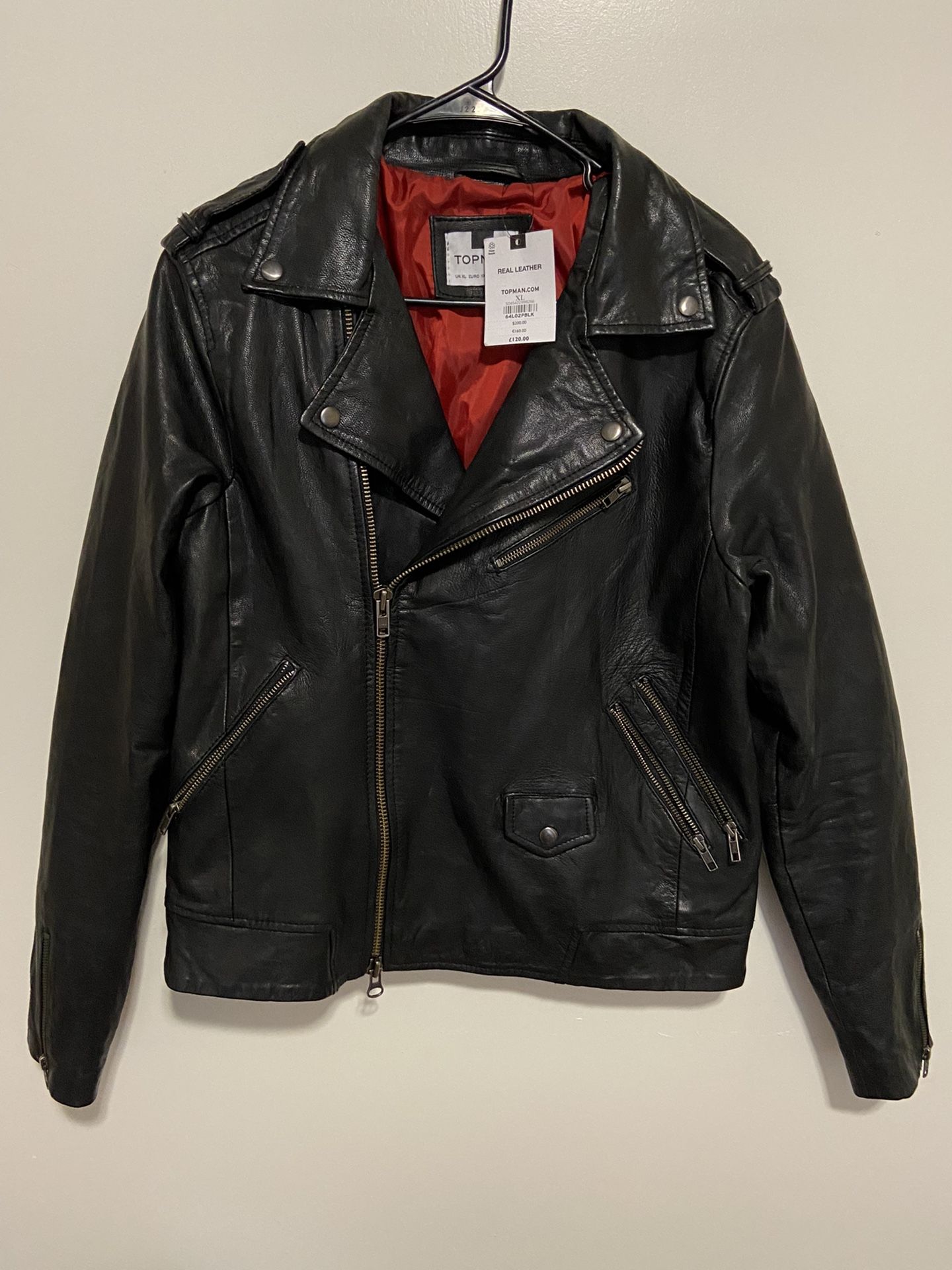 Topman Brand Leather Motorcycle Jacket- Women’s Size XL