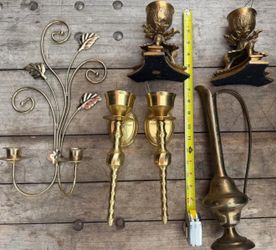 Vintage Brass Candle Holders Set – Wall Decor Lot