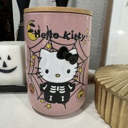 Pink Hello Kitty Halloween Skeleton With Spiderweb Canister 