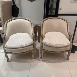 Pair of antique French Louis XV or Louis XVI style country bergère armchairs