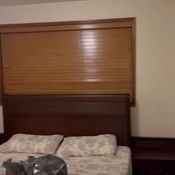 King Size Solid Wood Bed With 2 Side Tables For Sale 