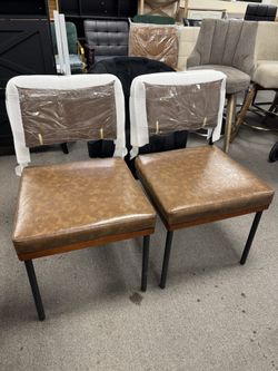Modern Dining Chairs Set of 2, Kitchen Chairs with Thick Cushions and Adjustable Foot Pads, Upholstered Faux Leather Dining Room Chairs with Sturdy Me