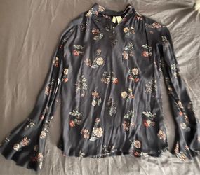 Navy Floral Long Sleeve Blouse