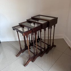 Antique / Vintage Set of 4 Carved Wood Nesting Tables
