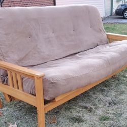 Ashley Furniture Futon with Suede Fabric Mattress in Tan and Espresso