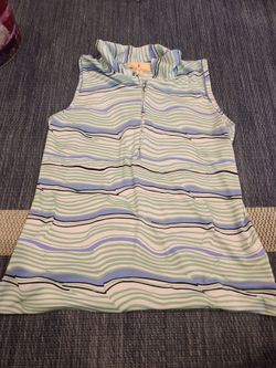 Sport Haley Women’s Blue/Green Striped Sleeveless Golf Polo Size M
