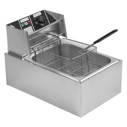 Electric Deep Fryer, 6L Stainless Steel Electric Deep Fat Fryer Temperature Control Timing Fryer with Drain & Basket,Single /Dual (6L Single Basket) s