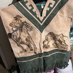 Authentic Suede Leather Mexican Poncho (Gaban)