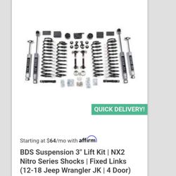 Brand new 12-18 jeep wrangler 3” bds lift kit