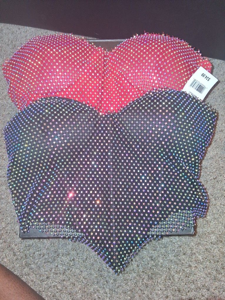 Black/Red Diamond Mesh Corsets(S)