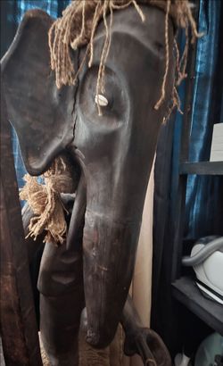 “Large Hand-Carved Wooden Elephant Sculpture – African Folk Art Safari Decor – 3FT”