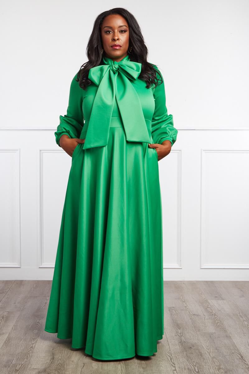 Green Bowtie Maxi Dress - 2X (18/20)