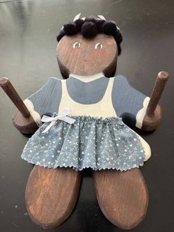 Cute Hand Painted Wood Woman with Fabric Dress Dowel Hanger