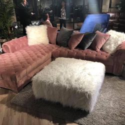 Royal Pink Velvet RAF Sectional / Couch 