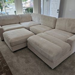 Brand New Sectional 5 Pcs Corduroy Fabric XL Beige $1199