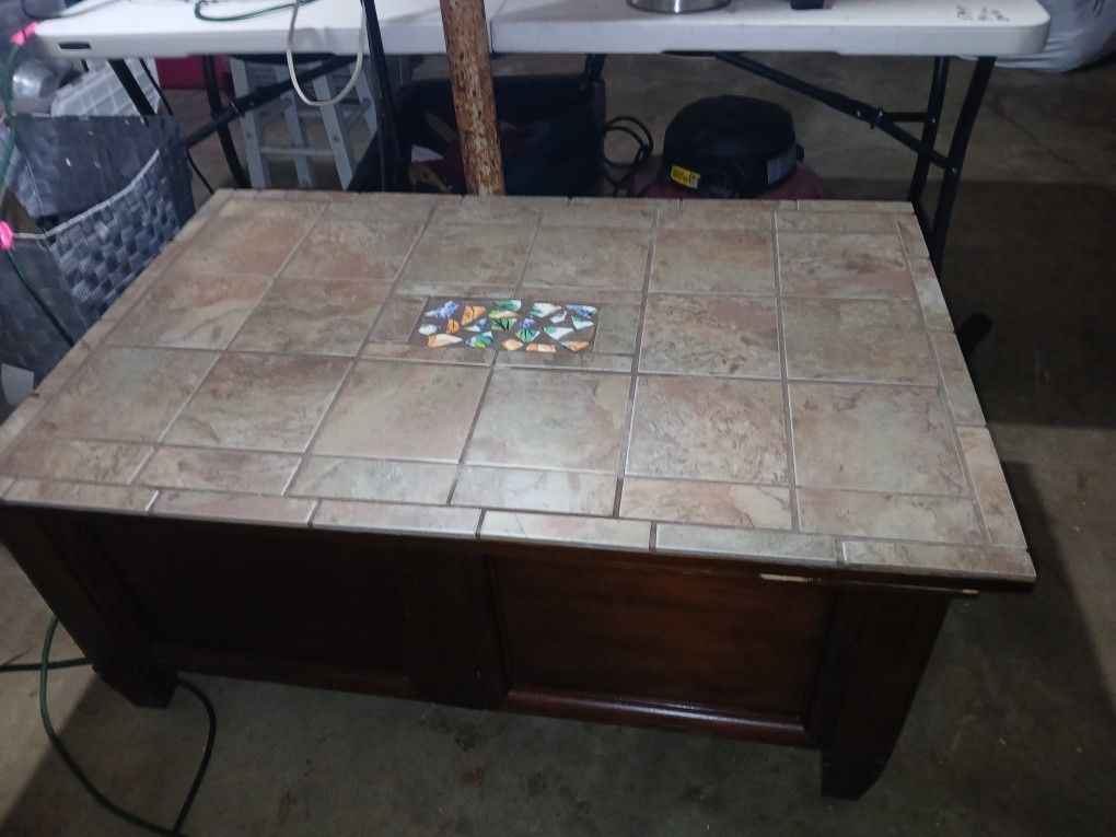 Cedar Table with Sliding Top For Complete Storage