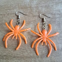 Orange Spider Fish Hook Earrings Handmade 