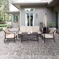 Denali 4-piece Aluminum Patio Sofa Set, Outdoor Sofa, Chair and Table Set