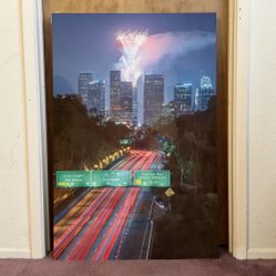 Metal Print Downtown Los Angeles Freeway Fireworks Dodger Stadium
