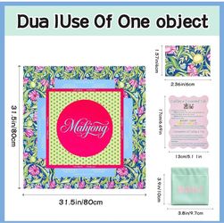 American Mahjong Mat with Rules, 31.5in Blue Floral Neoprene Non-Slip Pad Soft neoprene surface helps reduce tile noise，Includes 4 shuffle cards, a di