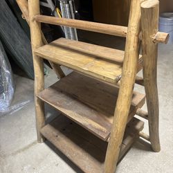 Modern Rustic Natural Wood  Ladder 3 Shelves 