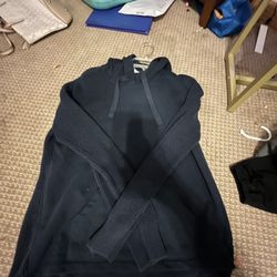 blue half sweater half hoodie 