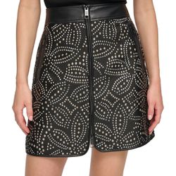 DKNY Black Mini Size 4 Skirt. Faux Silver Stud Embedded Design. Front Zip. NWT!