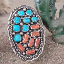 Old Pawn  Native  American Turquoise  Silver Ring 