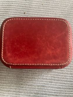 Coach Red Leather Zip Case Wallet, Compact Zipper Pouch Key Holder, Classic Leather Accessory