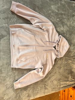 Light Pink Full-Zip Hoodie with Logo Patch