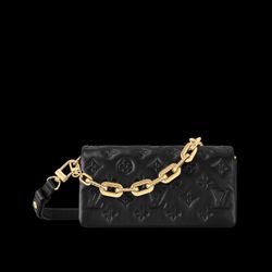 Louis Vuitton Black Monogram Embossed Puffy Lambskin Pochette Coussin Gold Hardware