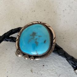 Turquoise Navajo Old Pawn Bo Lo Tie 