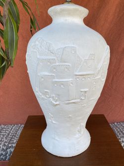 Vintage 80s Plaster Lamp with Pueblo scene