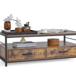 Costway Rustic Coffee Table w/storage Drawers ( New )