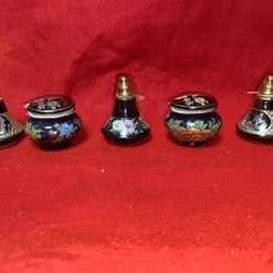 Set of 5 1.5-2.5 Inch 3 Oil/Perfume & 2 Cream 24k Gold Ceramic Vase Collectibles (read description)