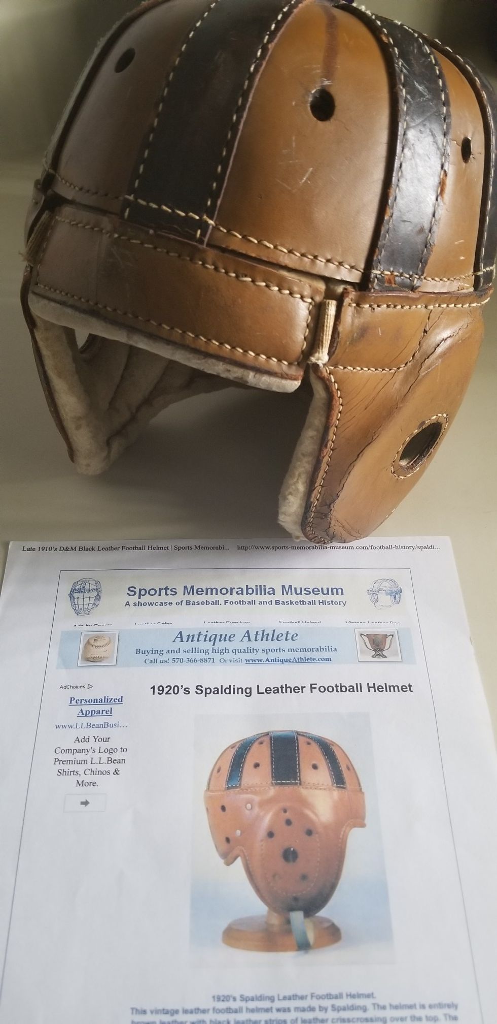 1920's Wilson Leather Football Helmet