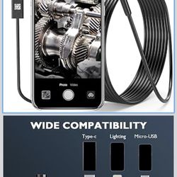 Endoscope Camera with Light, NEGAHU 1080P HD Camera with 6 Adjustable LEDs 0.3IN 3 in 1 Snake (Support iPhone,Type-C,Android), IP67 Waterproof,9.8FT S