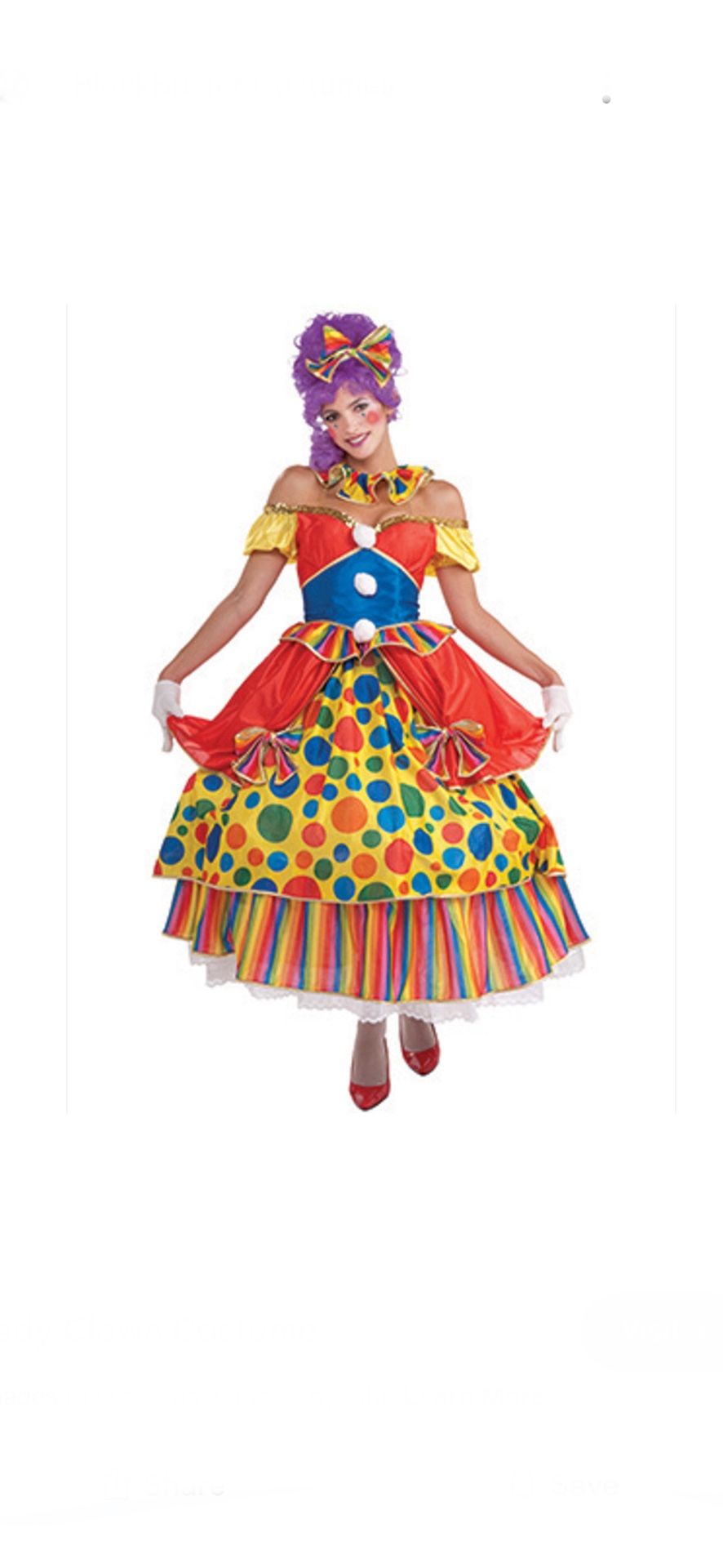 New, Women’s Deluxe Clown Gown Fits Up To Sizes 14-16
