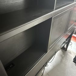 Queen Bed Frame w/ Bookcase Storage & USB Ports 