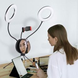 7”  Dual Ring Light RGB Selfie Mirror Phone Holder Remote